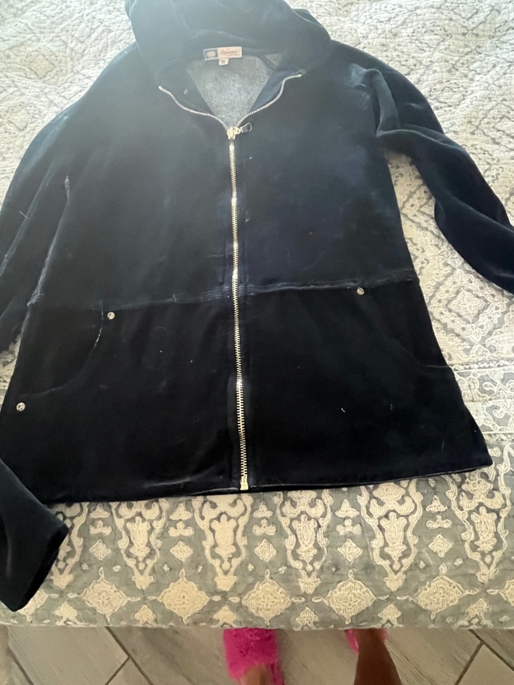 Bejeweled by Susan Fixel Vtg Y2K Black Velour Rhinestone Tracksuit Set Sz S - Picture 12 of 12